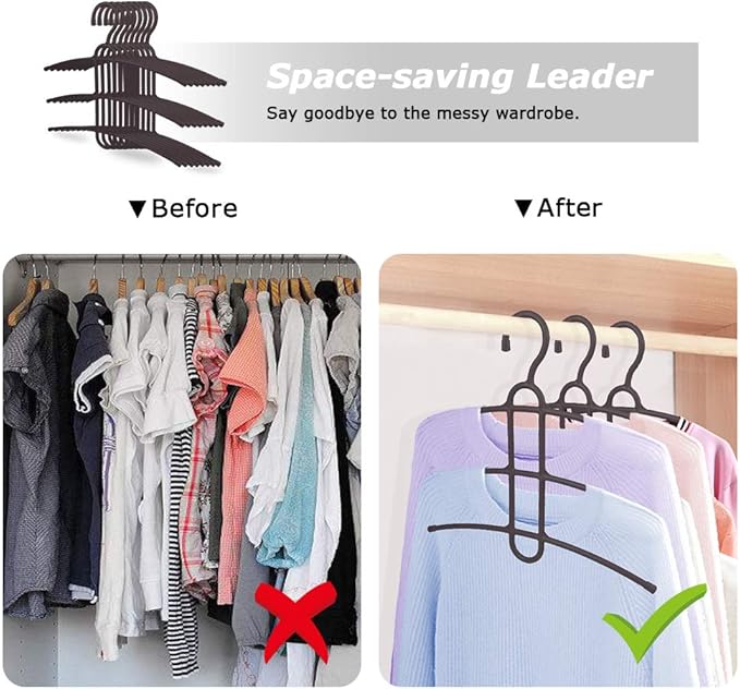 upra Multiple Shirt Hangers In One Space Saving Plastic 5-Pack, Durable Multi-Functional Non-Slip Clothes Hangers Closet Organizers, for Coats Jackets Pants Dress Scarf, Dorm Room/Apartment Essentials
