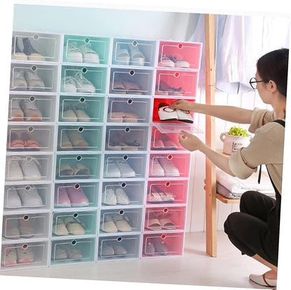 Luxshiny 6PCS Stackable Transparent Shoe Storage Boxes with Thickened Plastic Small Pink Containers for Closet Organizers and Sneaker Storage