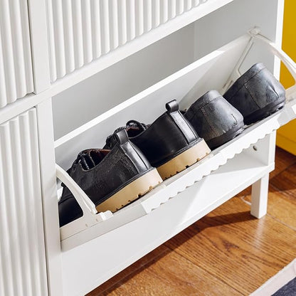SoBuy Shoe Storage Cabinet for Entryway, Freestanding Shoe Organizer Cabinet, Narrow Slim Hidden Shoe Rack, FSR170 (White, 4-Drawers)
