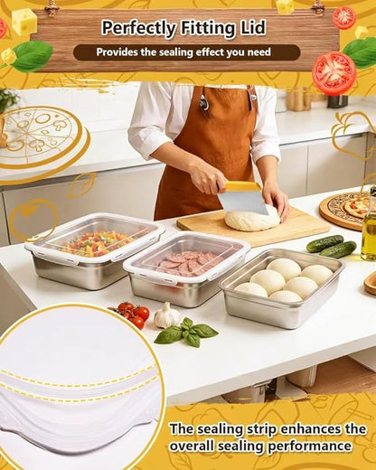 2 Pack Pizza Dough Proofing Box, 10L Stainless Steel Proofing Container with Clear Airtight Lid, Stackable Fermentation Storage for Dough Balls & Bread, Includes Cutter