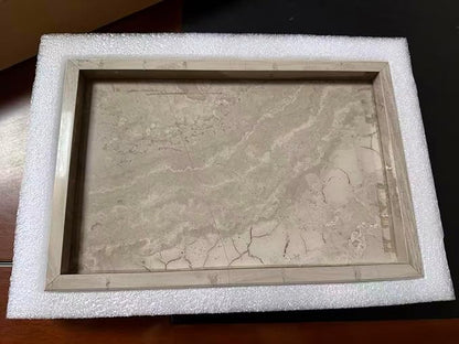 Pure Natural Marble Tray for Bathroom, Dresser, Sink. Cosmetics, toiletries, perfumes, Jewelry, Candles, etc. can be Placed (Floral Wood Grain, 12" x 8" x 1.2")