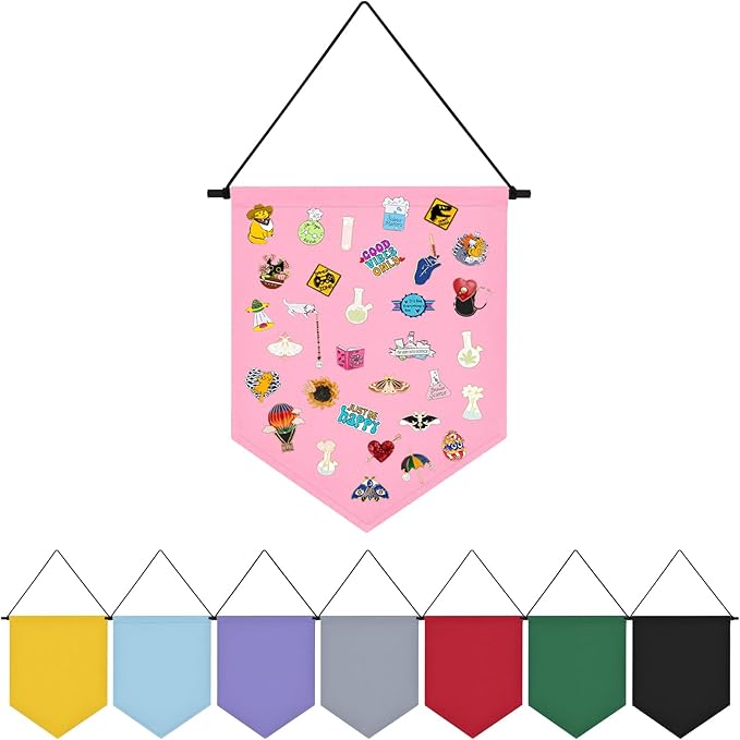 Wall Hanging Brooch Organizer Storage Board Colorful Enamel Pin Badge Canvas Display Banner Earrings Case Collection Holder 12.6x10in(Not Include Any Accessories) (Pink)