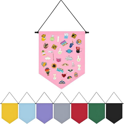 Wall Hanging Brooch Organizer Storage Board Colorful Enamel Pin Badge Canvas Display Banner Earrings Case Collection Holder 12.6x10in(Not Include Any Accessories) (Pink)