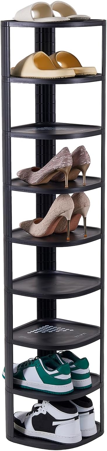 UFORU 9 Tier Vertical Shoe Rack,Corner Shoe Organizer for Entryway,Narrow Free Standing Shoe Organizer for Small Spaces,Tall Shoe Rock for Closet,Easy Assembly Shoe Storage Stand