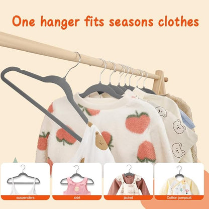 Stormix Baby Clothes Hangers 30 Pack, Kids Velvet Hangers Non-Slip, Clothes Hangers with Shoulder Notches for Toddler Children Gray