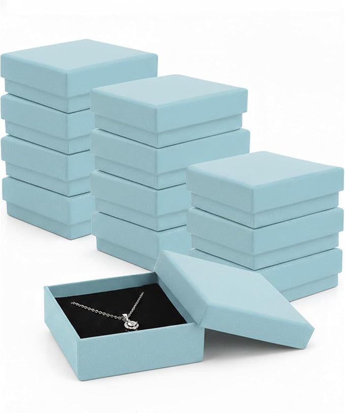 Rocutus Jewelry Gift Boxes for Necklace, Earring, Ring - Cotton Filled Cardboard Paper Jewelry Box Gift Cases for Wedding, 12 Pack Engagement, Gift Packaging, Luxury Jewelry Box, Ring Box (Blue)