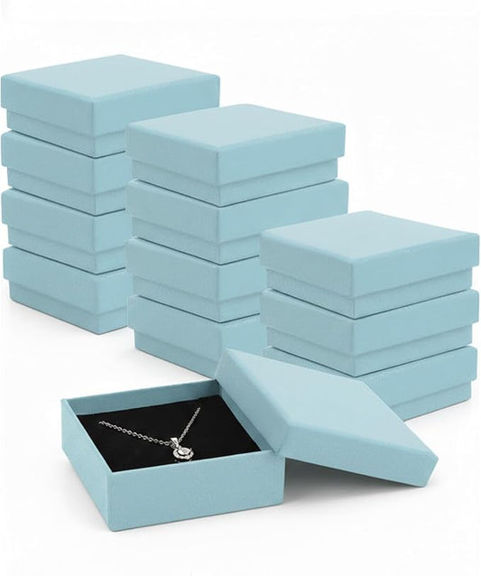 Rocutus Jewelry Gift Boxes for Necklace, Earring, Ring - Cotton Filled Cardboard Paper Jewelry Box Gift Cases for Wedding, 12 Pack Engagement, Gift Packaging, Luxury Jewelry Box, Ring Box (Blue)