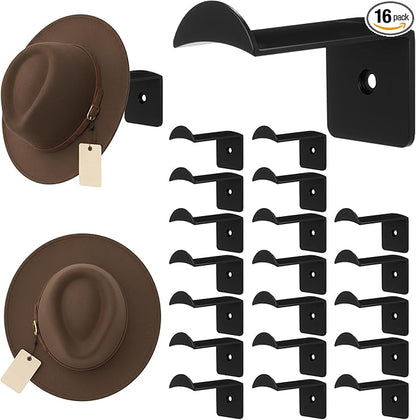 20 Pack Hat Hooks for Wall, 2.8‘’ Strong Adhesive Cowboy Hat Rack with Anti-Slip Teeth, Suitable Sun Hats, Fedora, Wide Brim Hats Organizer for Baseball Caps, Western Room Decor, Black