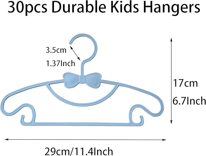 YYaaloa 30pcs Kids Clothes Hangers - Baby & Toddler Plastic Hangers (Blue, 30pcs)