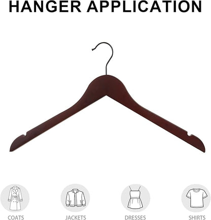 Premium Wooden Top Hangers, Heavy Duty Solid Wood Suit Hangers with 360° Swivel Hook & Anti-Slip Notches, Durable Clothes Hangers for Jackets, Coats, Shirts & Dresses(Dark Cherry/12-Pack)
