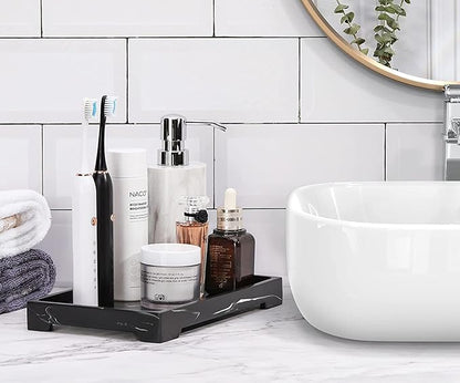 Luxspire Bathroom Sink Vanity Trays, 10" x 6" Resin Vanity Tray for Soap Dispenser, Kitchen Sink Trays, Vanity Countertop Organizer for Candles Soap Towel Perfume Holder Jewlery, Marble Style -M- Ink