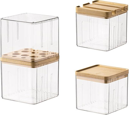 3-Pack Makeup Organizer Set with Lids, Makeup Brush Holder Containers, Cosmetic Display Case, Bathroom Vanity Counter Storage for Eyeliners Lip Liners Qtips Sponges Cotton Pad