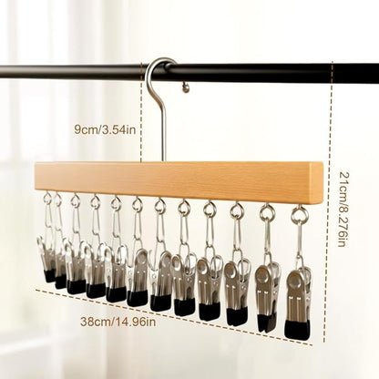 Closet Organizer with 12 Clips, 2026 Upgrade Space Saving Hanging Closet Organizer, Space-Saving Hat Scarf Clothespins for Jeans Skirts Socks Pant Hangers with Clips (Black)