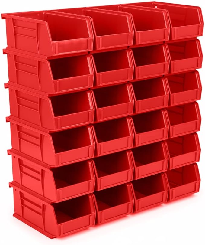 Hudson Exchange 7-1/2" x 4" x 3" (24 Pack) Plastic Stackable Storage Bin and Hanging Container, Red