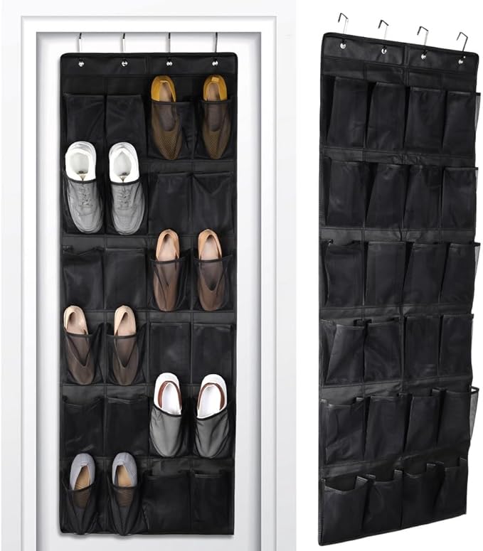 Over The Door Shoe Organizer With 24 Pocket Spaces, Space-Saving Hanging Pocket Bag, Breathable Closet Hanging Show Organizer, Door Organizer Shoe Storage, Over Door With Hooks
