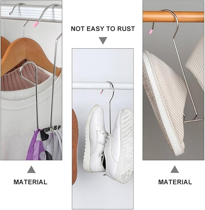 2pcs Stainless Steel Shoes Drying Rack with Anti-slip Windproof Hanging Hooks, Thickened Shoe Organizer for Balcony and Closet Storage