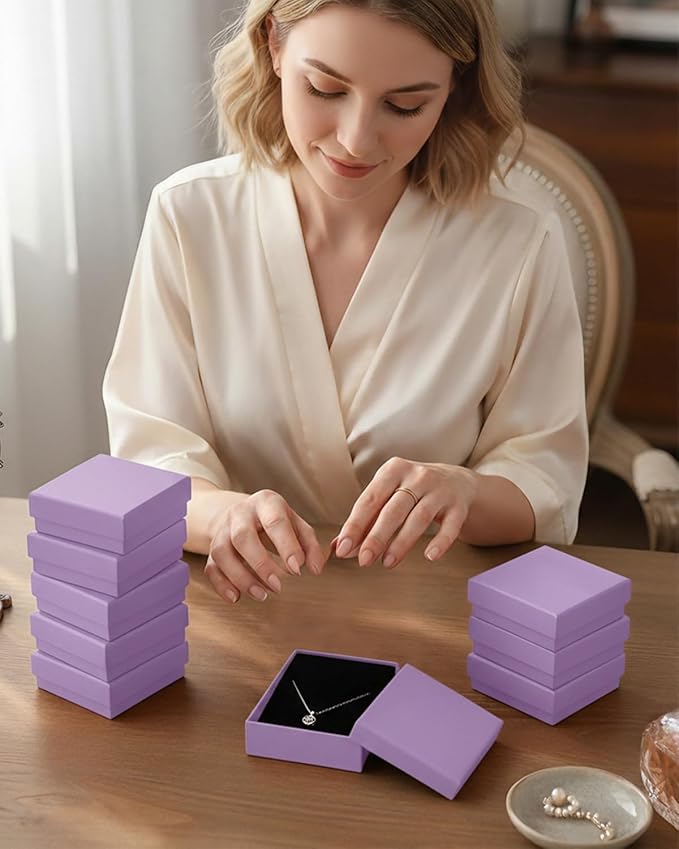 Rocutus Jewelry Gift Boxes for Necklace, Earring, Ring - Cotton Filled Cardboard Paper Jewelry Box Gift Cases for Wedding, 12 Pack Engagement, Gift Packaging, Luxury Jewelry Box, Ring Box (Purple)