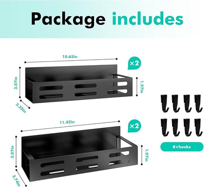 SETBAOO 4 Pack Magnetic Spice Rack for Refrigerator, Black Magnetic Shelf and Fridge Kitchen Storage Cabinet Organizers Seasoning Organization Mini Shelves, Organizadores de Cocina