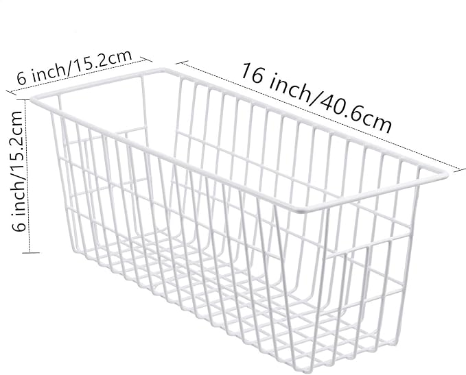 iPEGTOP Freezer Baskets, Set of 4 Farmhouse Metal Wire Basket Freezer Storage Wire Baskets Organizer Wire Storage Basket for Kitchen Pantry Organizer Bins (White)