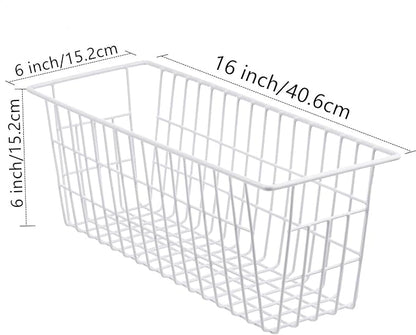 iPEGTOP Freezer Baskets, Set of 4 Farmhouse Metal Wire Basket Freezer Storage Wire Baskets Organizer Wire Storage Basket for Kitchen Pantry Organizer Bins (White)