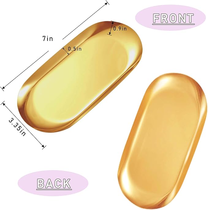 Nail Tools Gold Tray for Decor Manicure Accessory Storage Display Tray Jewelry Rhinestone Dish Cosmetics Organizer Oval Nail Art Decorative Small Storage Plate