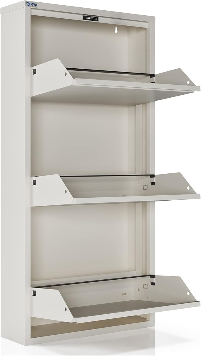 CEHA 3 Tier Metal Shoe Cabinet with Cover, Durable Shoe Storage Organizer for Entryway, Space Saving Shoe Shelf Closet, 5.91" x 40.6" x 19.68", White