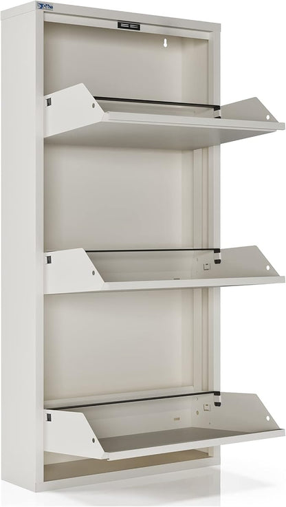 CEHA 3 Tier Metal Shoe Cabinet with Cover, Durable Shoe Storage Organizer for Entryway, Space Saving Shoe Shelf Closet, 5.91" x 40.6" x 19.68", White