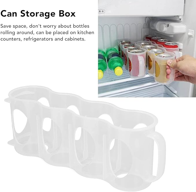 Rolling Soda Can Organizer, Can Storage Box with Handle Transparent Reusable Can Drink Storage Holder Organizer for Refrigerator Cabinets