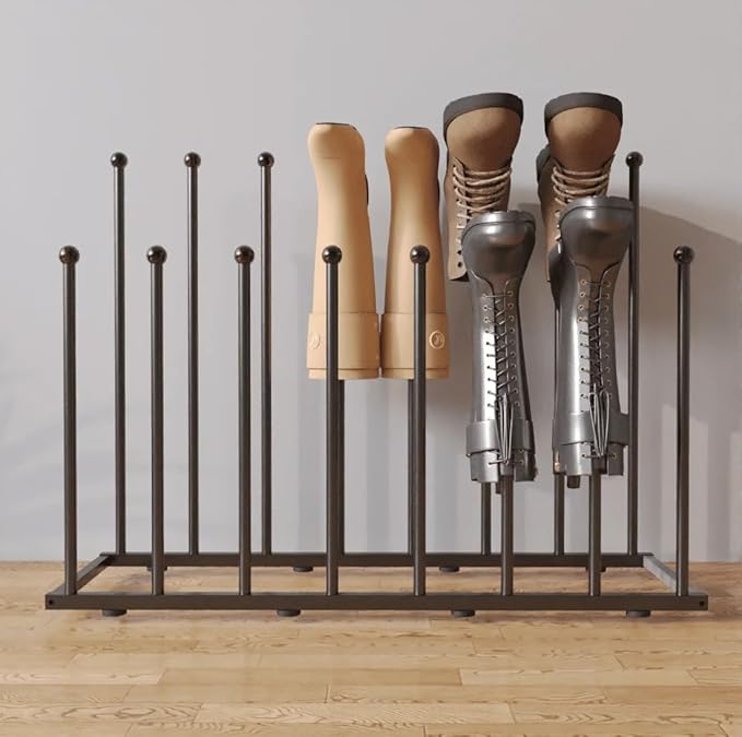Boot Rack for Tall Boots, Free Standing Shoe Rack with 16 Posts, Holds 8 Pairs of Boots, Upside Down Storage Design Prevents Wrinkles & Creases, Metal Organizer for Closet, Entryway, Garage, Black