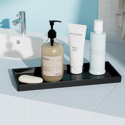 Vanity and Bathroom Tray, 11.8" ABS Countertop Organizer,Waterproof Vanity Tray for Toilet Tank,Perfume,Soap,Keys,Bathroom Accessories,Kitchen and Bath Trays,Non Slip Small Trays,Black,2 Pack