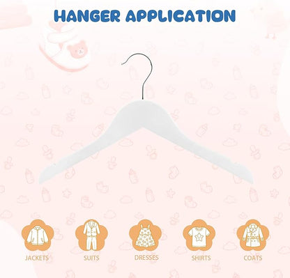 Kids Wood Hangers Without Bar, 12 Pack Baby Children Wooden Hangers with 360° Rotatable Hook for Dress, Coats, and Jacket, Space-Saving Design for Toddler Closet Organization(White)