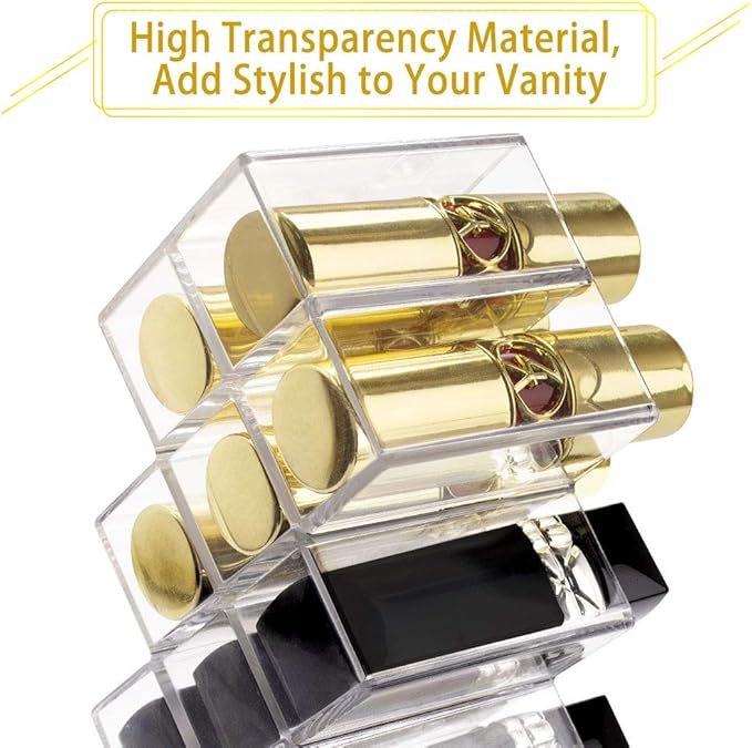 Nimiah Lipstick Organizer Holder 28-Slots - Stackable Clear Fish Shape Lipstick Tower for Vanity, Countertop, Desktop - Space-Saving Storage Holder for Lip Gloss, Makeup Brushes