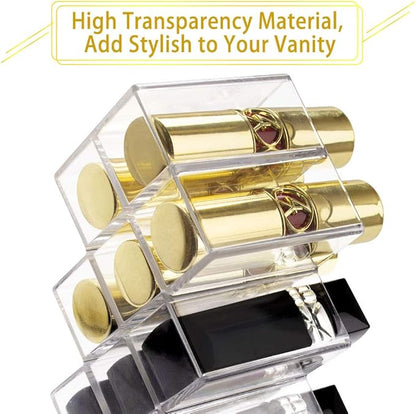 Nimiah Lipstick Organizer Holder 28-Slots - Stackable Clear Fish Shape Lipstick Tower for Vanity, Countertop, Desktop - Space-Saving Storage Holder for Lip Gloss, Makeup Brushes