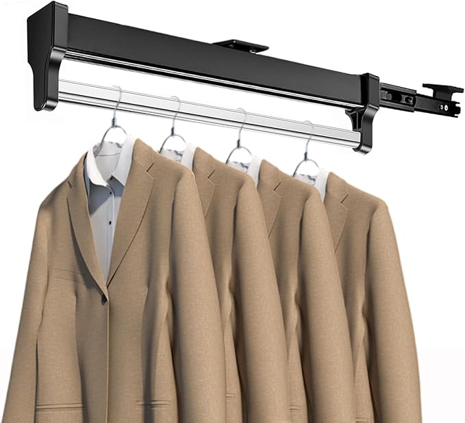 Valet Rod for Closet Pull Out, Adjustable Heavy Duty Steel Clothes Storage Hanger Rack Bar for Pants Coats (597mm/23.5inch)