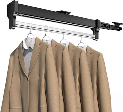 Valet Rod for Closet Pull Out, Adjustable Heavy Duty Steel Clothes Storage Hanger Rack Bar for Pants Coats (597mm/23.5inch)