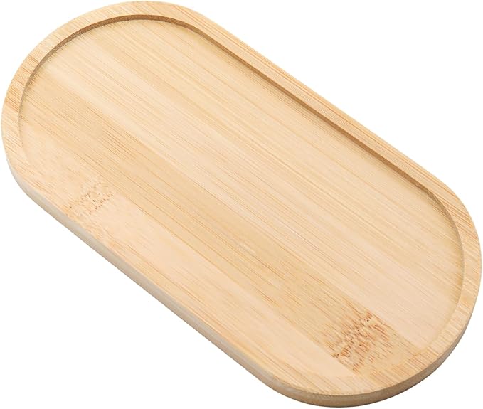 Oval Bamboo Tray – 6.9” × 3.5” Outer Size, 6.5” × 3.1” Inner Size, Decorative Bathroom or Vanity Tray for Candles, Succulents, Jewelry, Toilet Tank Top, Desk or Entryway Organizer