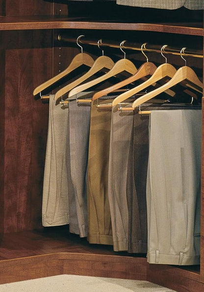 Curved Wood Suit Hanger w/Locking Bar, Box of 50 17 Inch Hangers w/Natural Finish & Chrome Swivel Hook & Notches for Shirt Dress or Pants