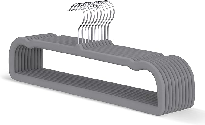 Gray Velvet Hangers 20 Pack, Slim Space Saving Pants Hangers for Closet Organizer, Rotating Hook, Non Slip Clothes Felt Hanger Heavy Duty for Tank Top, Jean Perchas, Camisole, Kids' Clothes