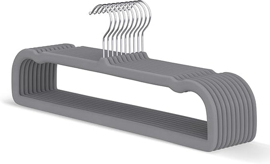 Gray Velvet Hangers 20 Pack, Slim Space Saving Pants Hangers for Closet Organizer, Rotating Hook, Non Slip Clothes Felt Hanger Heavy Duty for Tank Top, Jean Perchas, Camisole, Kids' Clothes