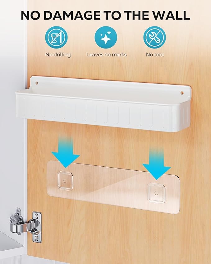 Nieifi Spice Rack Wall Mount, Spice Organizer for Spice Jars, Screw or Adhesive Hanging Organizer for Kitchen Cabinet or Pantry Door, 4 Pack, White, ABS Plastic