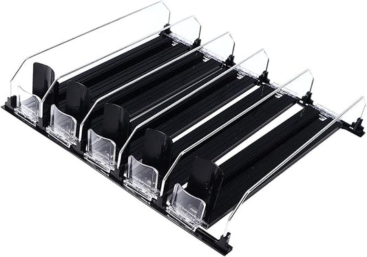 Drink Soda Can Dispenser For Refrigerator, Spring Loaded Fridge Drink, Width Push Rod Slide Rail Soda Can 38cm(Black)