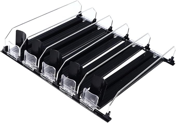 Self Pushing Drink Organizer, Beverage Bottle Can Dispenser, Drink Organizer for Home Kitchen Refrigerator (Black)