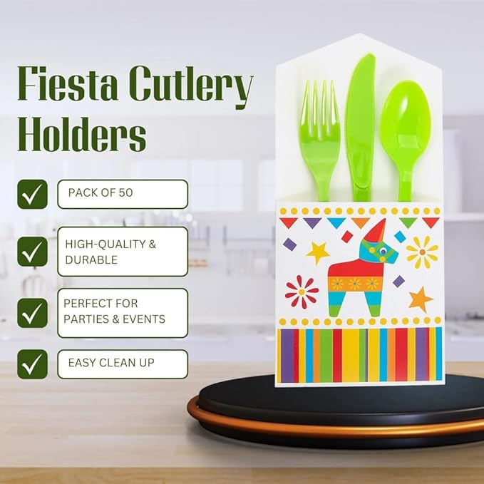 Fun Express Fiesta Cutlery Holders – 50 Pieces - Great For Cinco De Mayo, Fiestas, Parties, Birthdays and Other Events