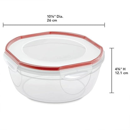 Sterilite Ultra-Seal 4.7 Qt Bowl, Large Airtight Food Storage Container, Latching Lid, Microwave and Dishwasher Safe, Clear With Red Gasket, 16-Pack