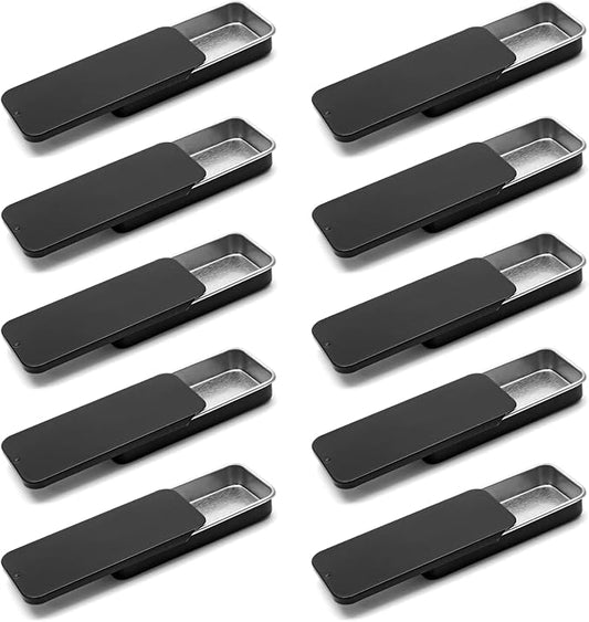 10 Pcs Black Metal Tin Container Slide Lid, 3.15" x 1.34" x 0.47" Metal Tin Container Slide Top for DIY Pills, Solid Perfumes, Lip Balms, Cards and Herbs
