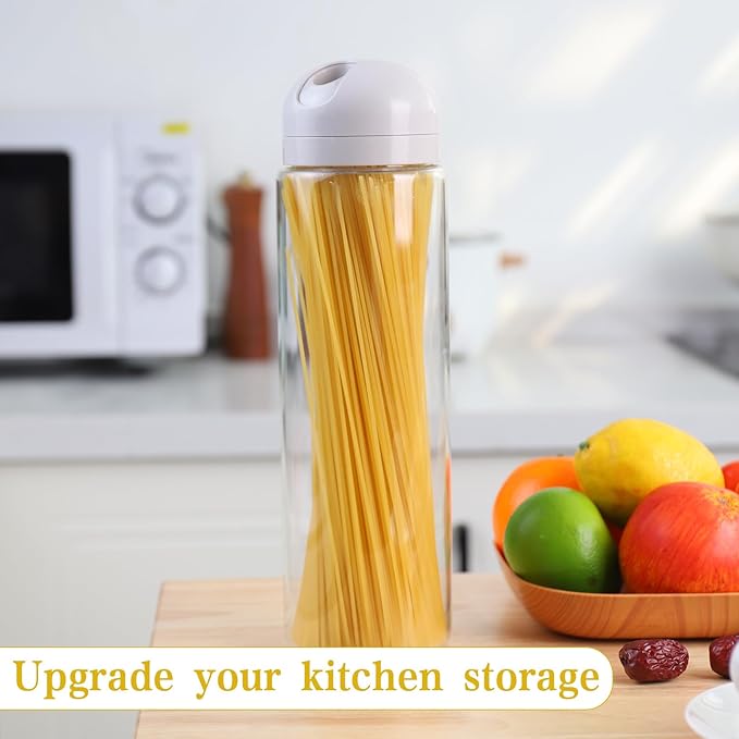 Glass Spaghetti Pasta Storage Container with Lids, Glass Food Storage Jar for Spaghetti, Clear Airtight Food Storage Kitchen Canister for Pasta, Noodles, Nuts, Flour, Cereal