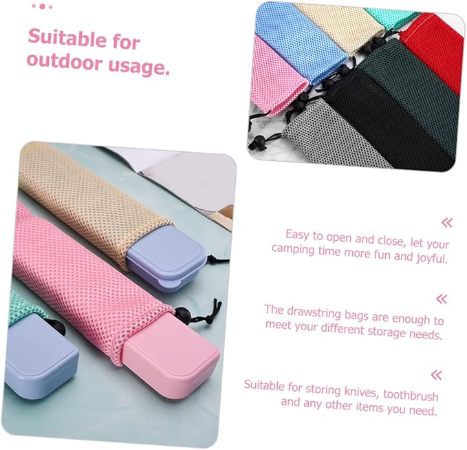 6pcs Portable Travel Utensil Bag Mesh Drawstring Case for Flatware Tableware Outdoor Camping Picnics Bbqs Everyday Use