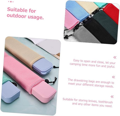6pcs Portable Travel Utensil Bag Mesh Drawstring Case for Flatware Tableware Outdoor Camping Picnics Bbqs Everyday Use