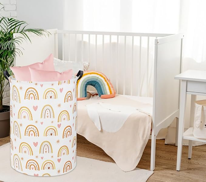 Rainbow Baby Laundry Basket Baby Hamper for Nursery Girl Kids Hamper Cute Kids Toys Storage Bin Organizer Rainbow Room Decor for Home(Star Rainbow)