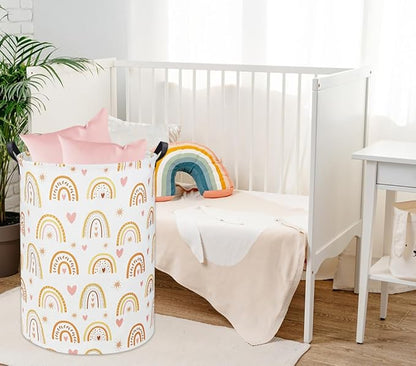 Rainbow Baby Laundry Basket Baby Hamper for Nursery Girl Kids Hamper Cute Kids Toys Storage Bin Organizer Rainbow Room Decor for Home(Star Rainbow)